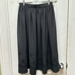 Black Sheer Midi Skirt with Embroidery, 25”-26” waist